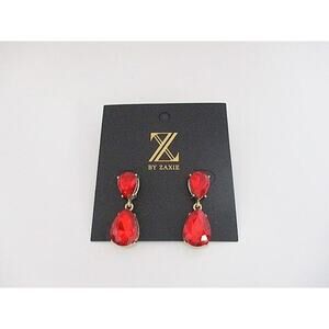 2046 NIP Zaxie Red Gold Dangle Tear Drop Rhinestone Prom Long Crystal Pageant